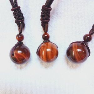 Red Tiger eye pendant draw string necklace beautiful marble crystal necklace